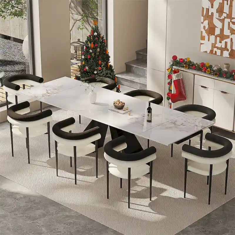 Set da pranzo estensibile in pietra sinterizzata, moderno e minimalista, per 8 persone, 9 pezzi