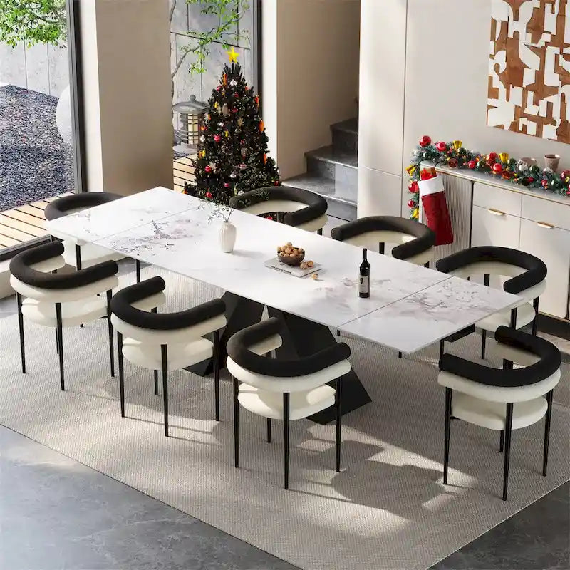 Set da pranzo estensibile in pietra sinterizzata, moderno e minimalista, per 8 persone, 9 pezzi