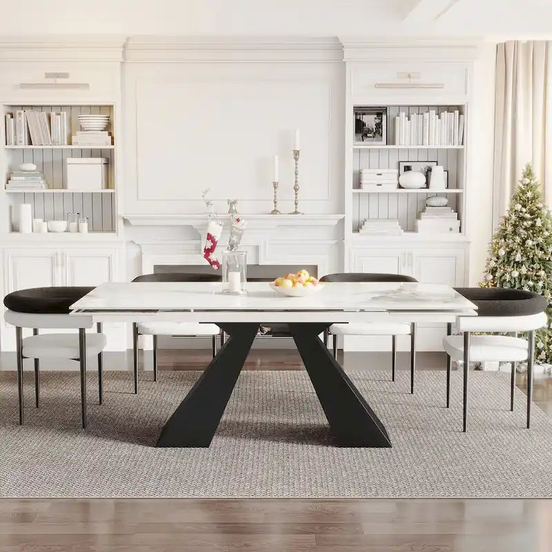 Set da pranzo estensibile in pietra sinterizzata, moderno e minimalista, per 8 persone, 9 pezzi