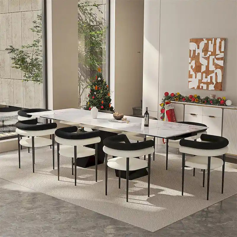 Set da pranzo estensibile in pietra sinterizzata, moderno e minimalista, per 8 persone, 9 pezzi