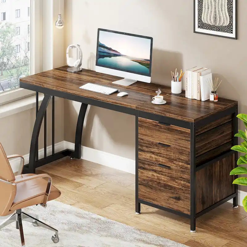 Scrivania per computer in legno/metallo da 59 pollici con 3 cassetti reversibili