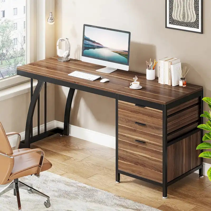 Scrivania per computer in legno/metallo da 59 pollici con 3 cassetti reversibili
