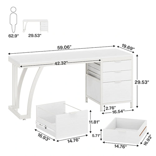 Scrivania per computer in legno/metallo da 59 pollici con 3 cassetti reversibili