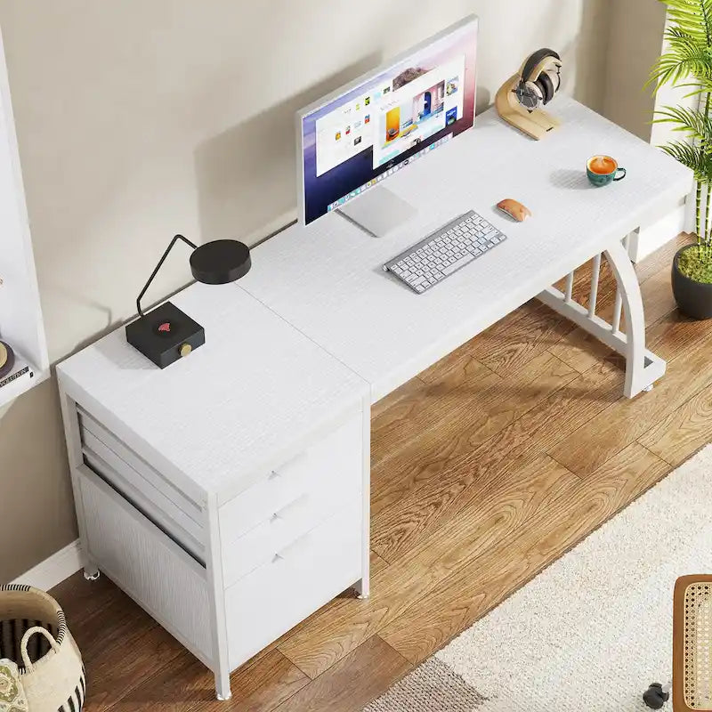 Scrivania per computer in legno/metallo da 59 pollici con 3 cassetti reversibili