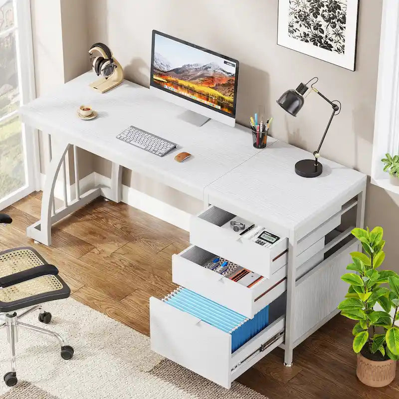 Scrivania per computer in legno/metallo da 59 pollici con 3 cassetti reversibili