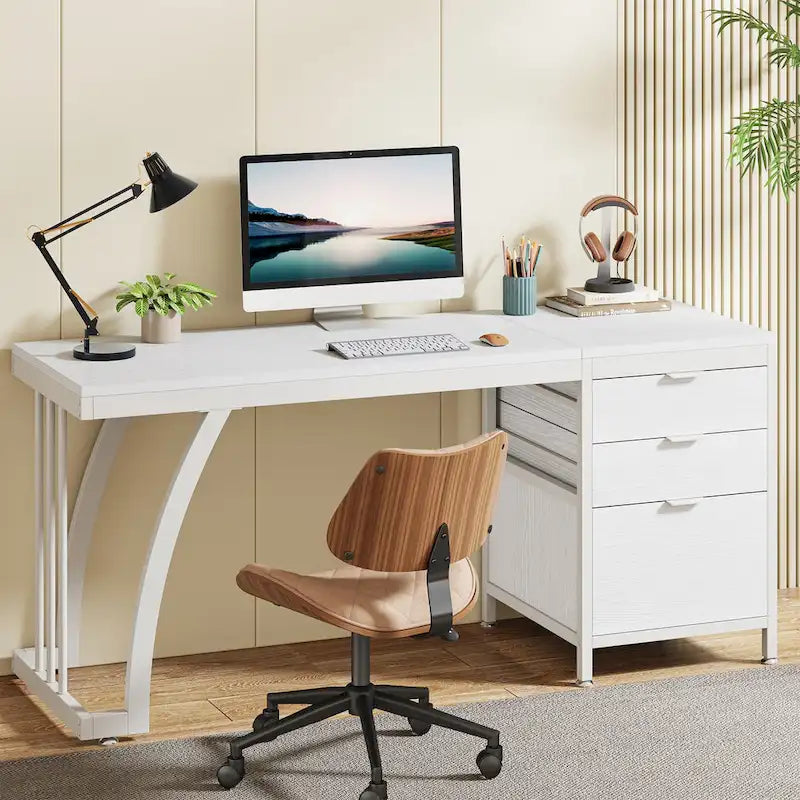 Scrivania per computer in legno/metallo da 59 pollici con 3 cassetti reversibili