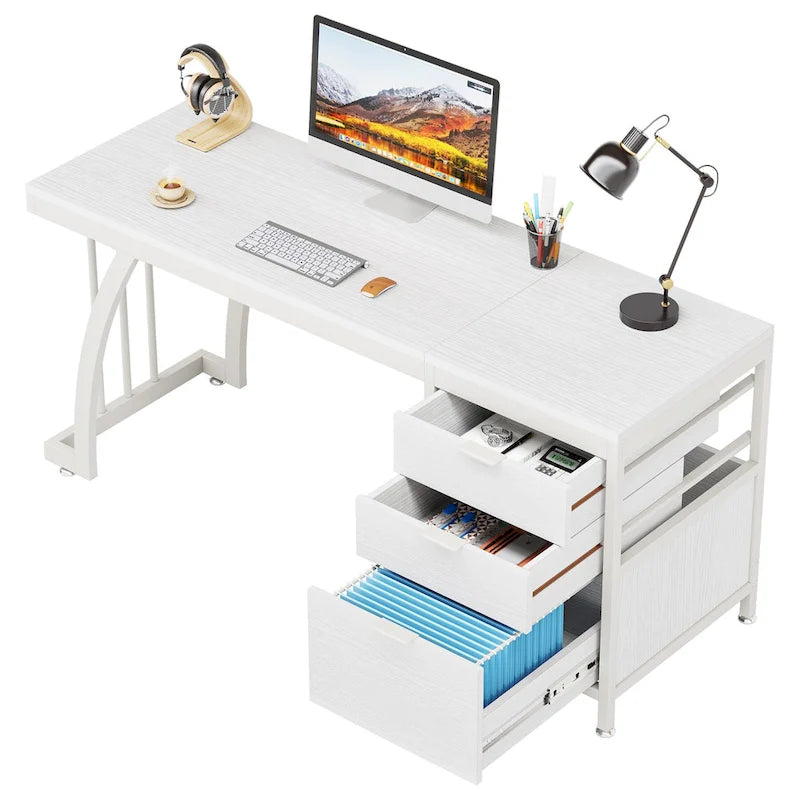 Scrivania per computer in legno/metallo da 59 pollici con 3 cassetti reversibili