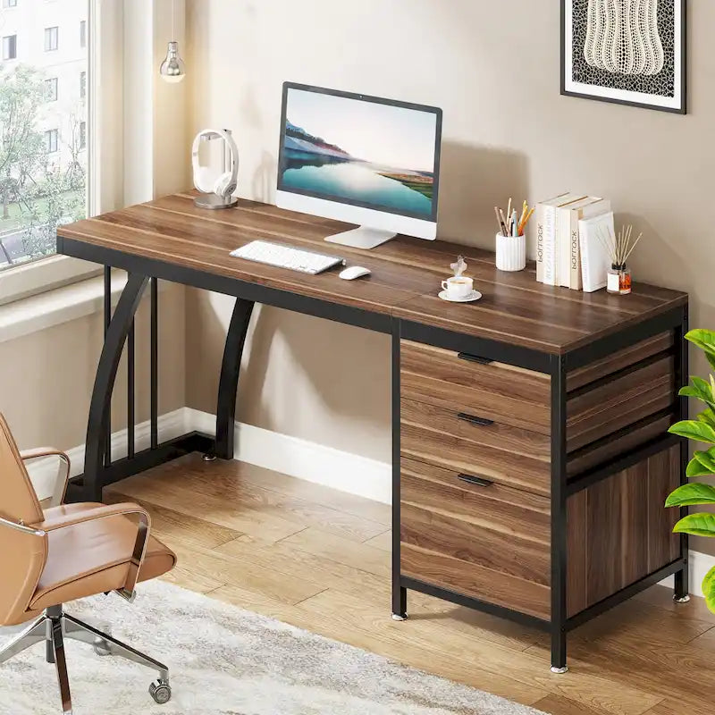Scrivania per computer in legno/metallo da 59 pollici con 3 cassetti reversibili