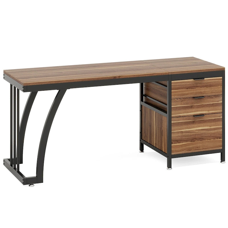 Scrivania per computer in legno/metallo da 59 pollici con 3 cassetti reversibili