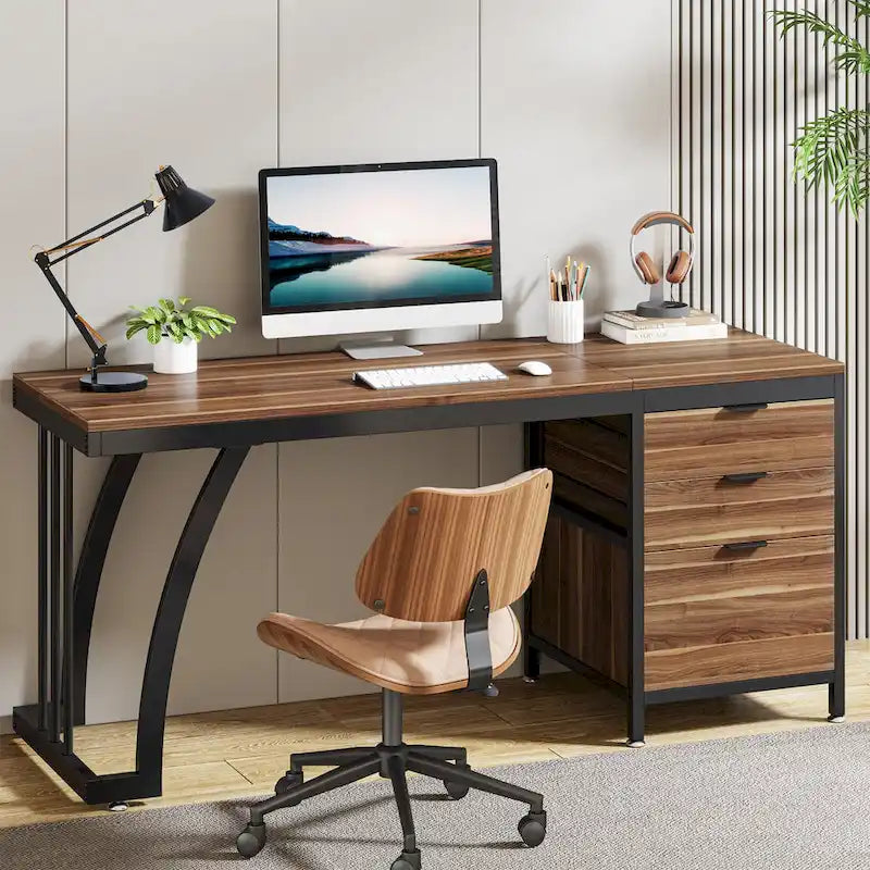 Scrivania per computer in legno/metallo da 59 pollici con 3 cassetti reversibili
