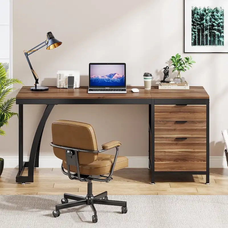 Scrivania per computer in legno/metallo da 59 pollici con 3 cassetti reversibili