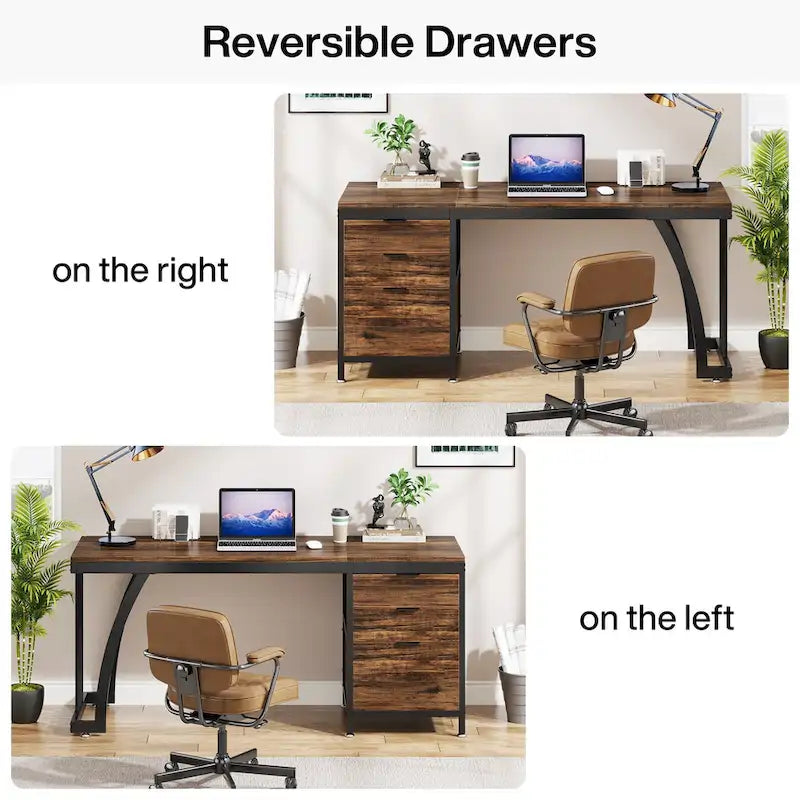 Scrivania per computer in legno/metallo da 59 pollici con 3 cassetti reversibili
