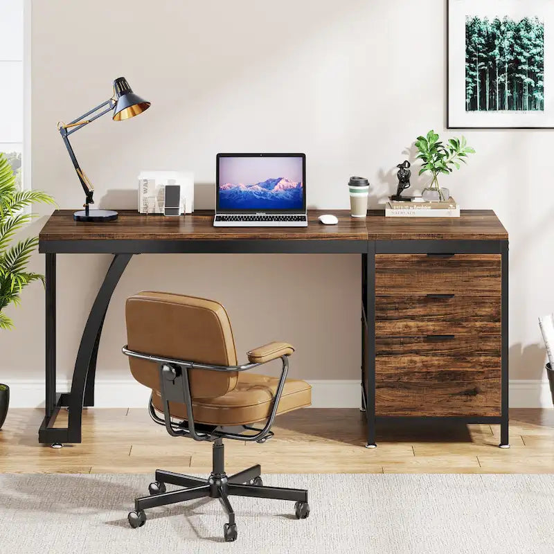 Scrivania per computer in legno/metallo da 59 pollici con 3 cassetti reversibili