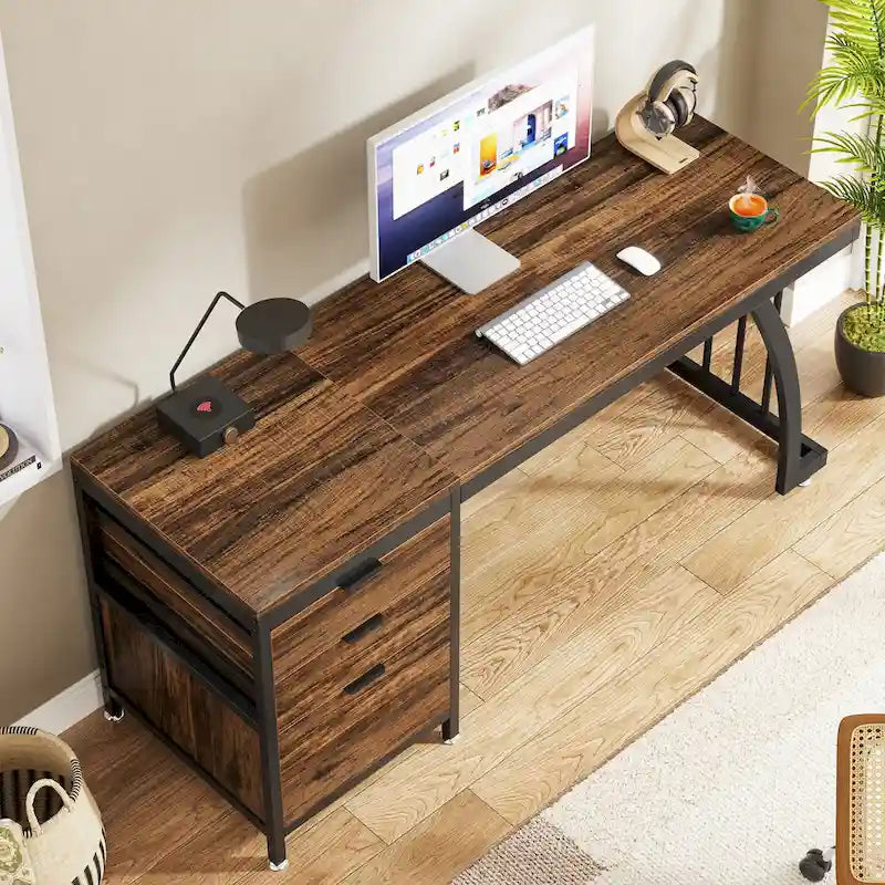 Scrivania per computer in legno/metallo da 59 pollici con 3 cassetti reversibili