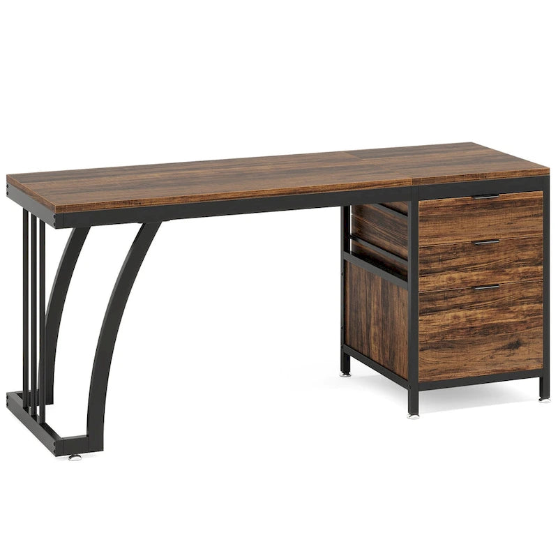 Scrivania per computer in legno/metallo da 59 pollici con 3 cassetti reversibili