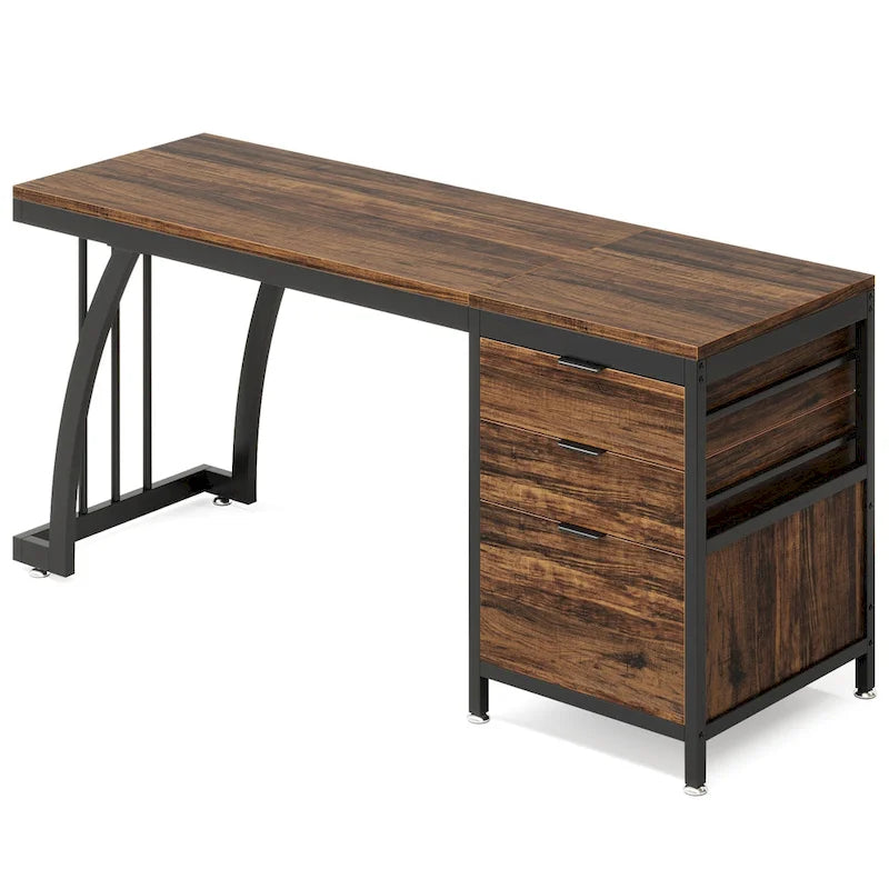 Scrivania per computer in legno/metallo da 59 pollici con 3 cassetti reversibili