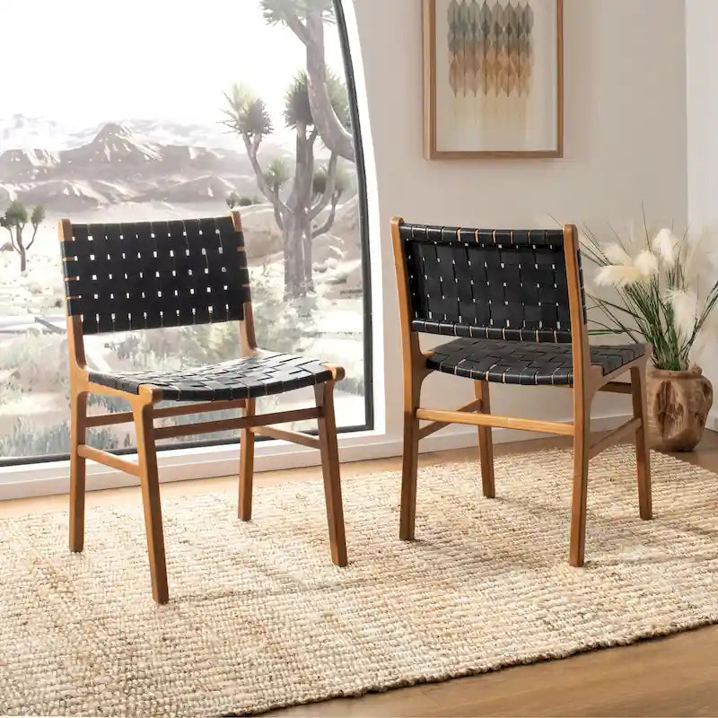 Sedia da pranzo in pelle intrecciata SAFAVIEH Hildred - Cognac / Naturale - 20Wx22Dx33H