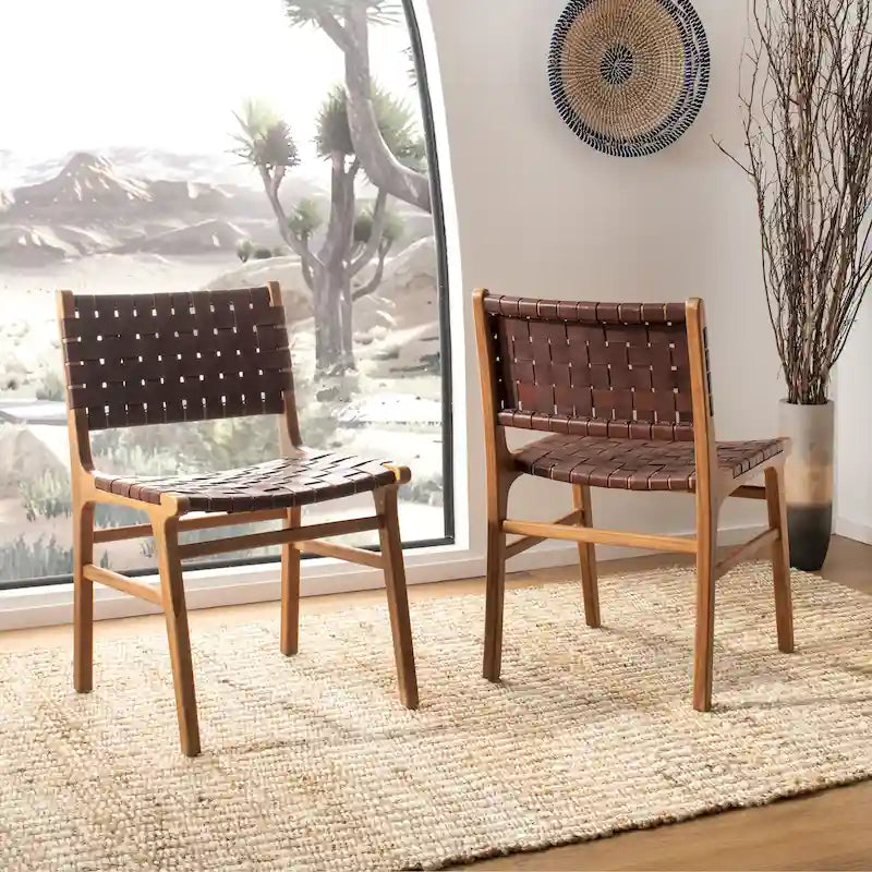 Sedia da pranzo in pelle intrecciata SAFAVIEH Hildred - Cognac / Naturale - 20Wx22Dx33H