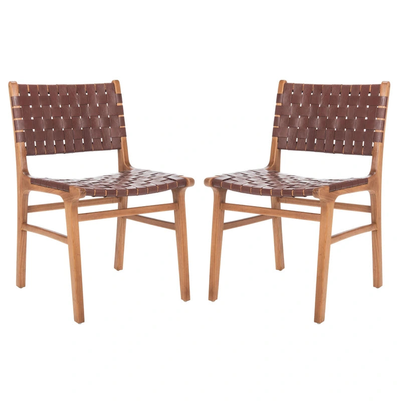 Sedia da pranzo in pelle intrecciata SAFAVIEH Hildred - Cognac / Naturale - 20Wx22Dx33H