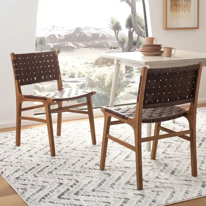 Sedia da pranzo in pelle intrecciata SAFAVIEH Hildred - Cognac / Naturale - 20Wx22Dx33H