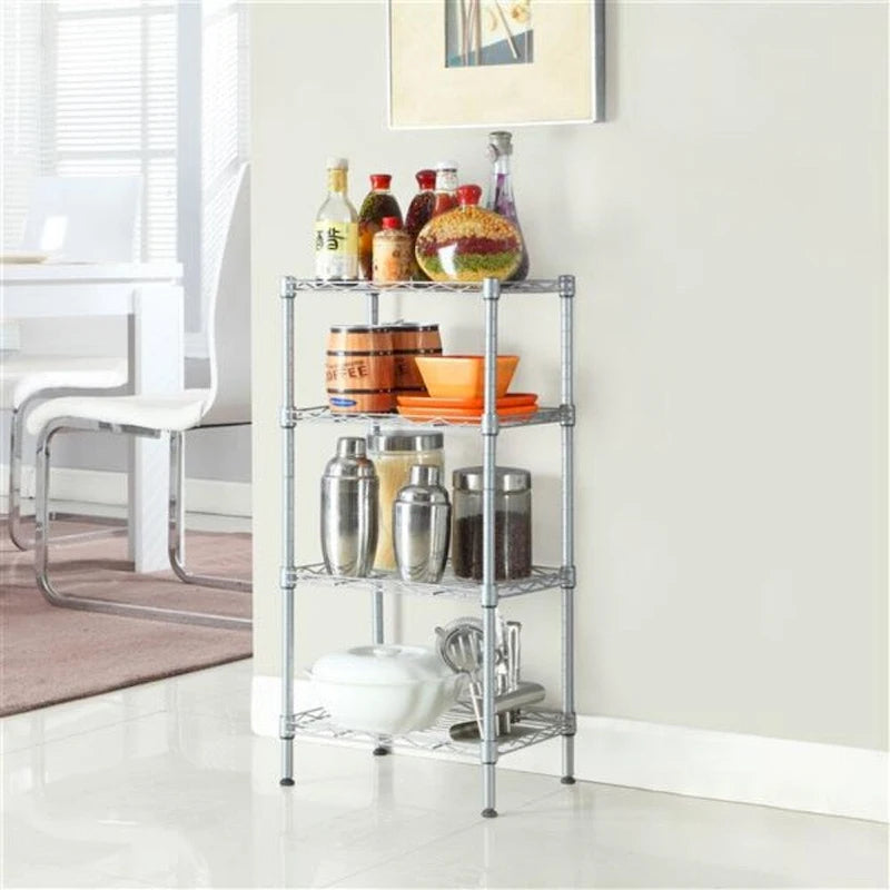 Scaffale portaoggetti rettangolare in acciaio al carbonio con 4 ripiani, grigio argento - 13,77 x 9,84 x 31,5
