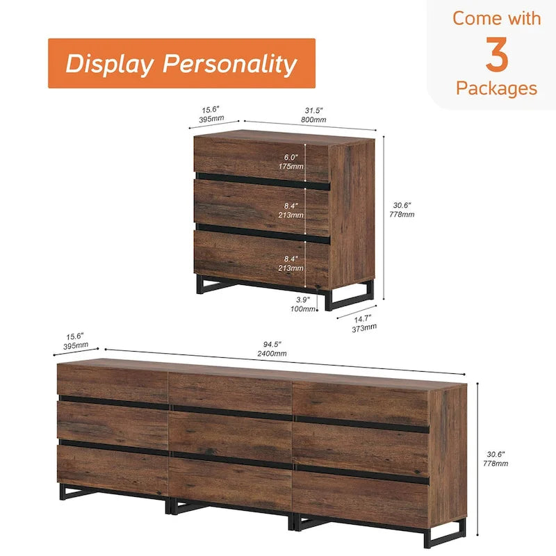 Credenza moderna 3 in 1 con 9 cassetti