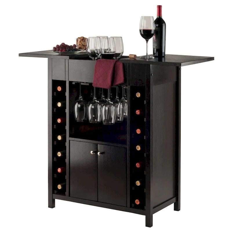 Mobiletto portabottiglie, piano espandibile, espresso - 29,92 x 17,32 x 37,01 pollici