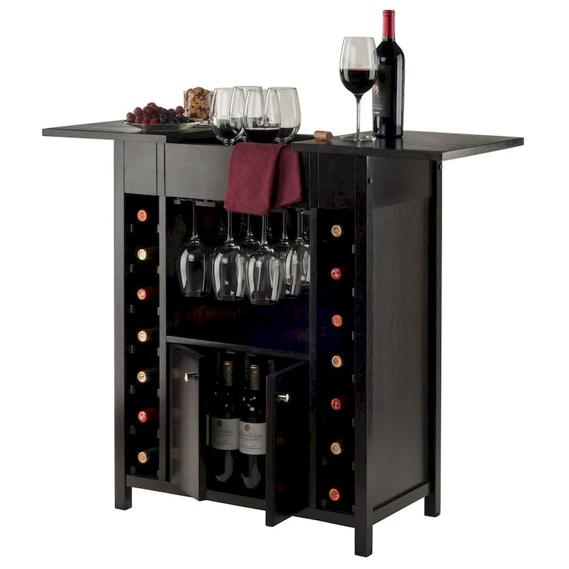 Mobiletto portabottiglie, piano espandibile, espresso - 29,92 x 17,32 x 37,01 pollici