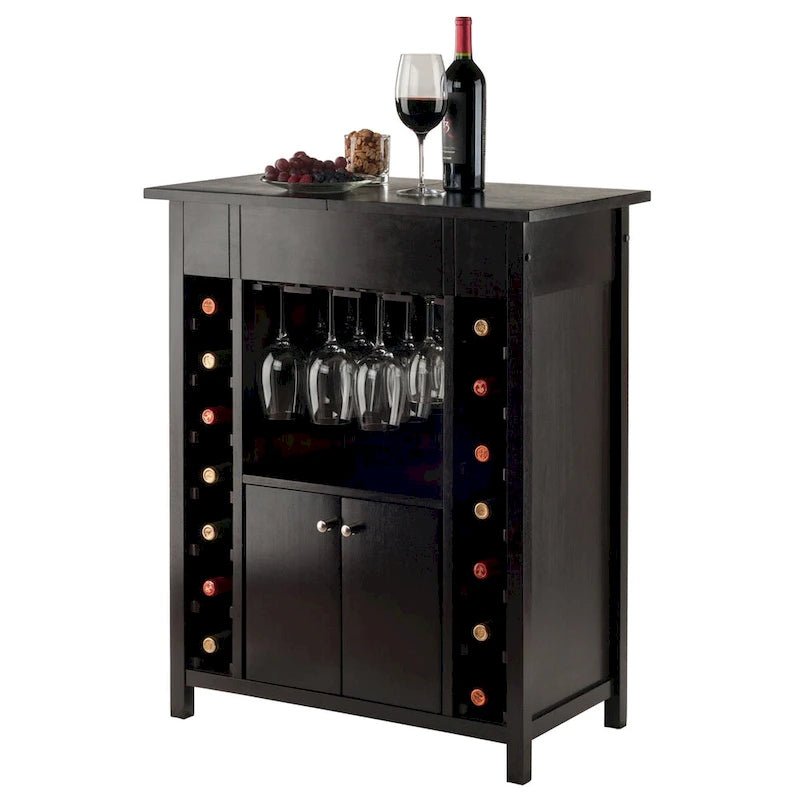 Mobiletto portabottiglie, piano espandibile, espresso - 29,92 x 17,32 x 37,01 pollici