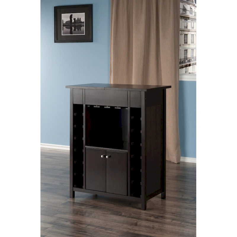 Mobiletto portabottiglie, piano espandibile, espresso - 29,92 x 17,32 x 37,01 pollici