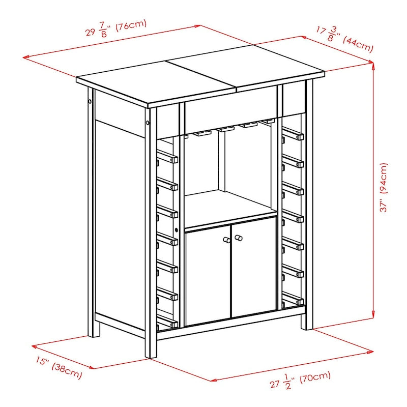 Mobiletto portabottiglie, piano espandibile, espresso - 29,92 x 17,32 x 37,01 pollici