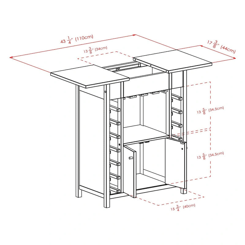 Mobiletto portabottiglie, piano espandibile, espresso - 29,92 x 17,32 x 37,01 pollici