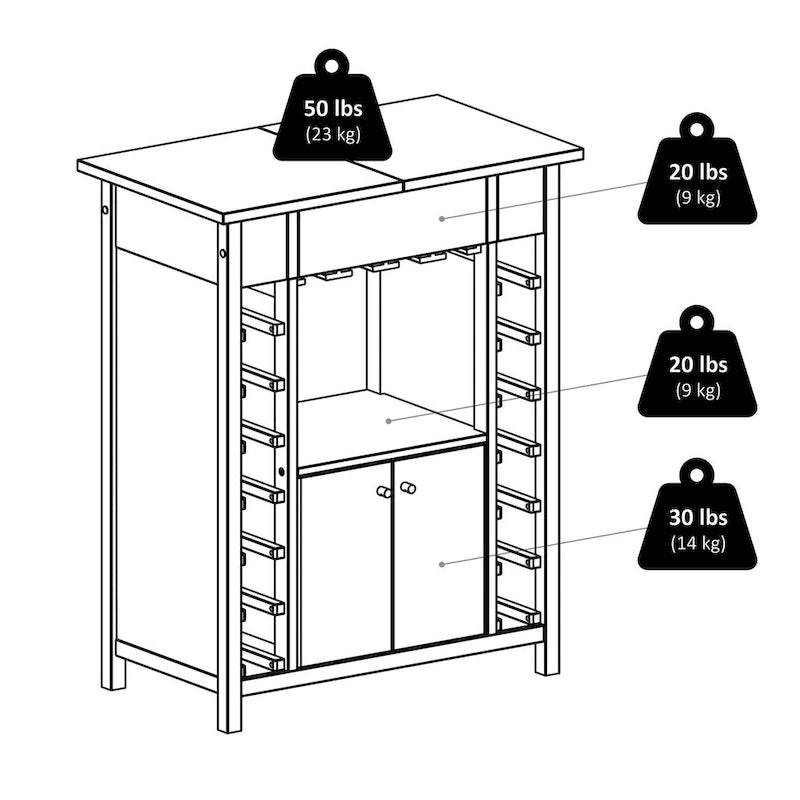 Mobiletto portabottiglie, piano espandibile, espresso - 29,92 x 17,32 x 37,01 pollici