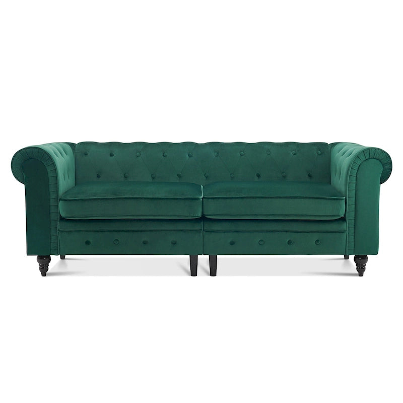 Divano da ufficio piccolo Ivinta, divano Chesterfield con lavorazione capitonné in velluto, divano vintage di metà secolo