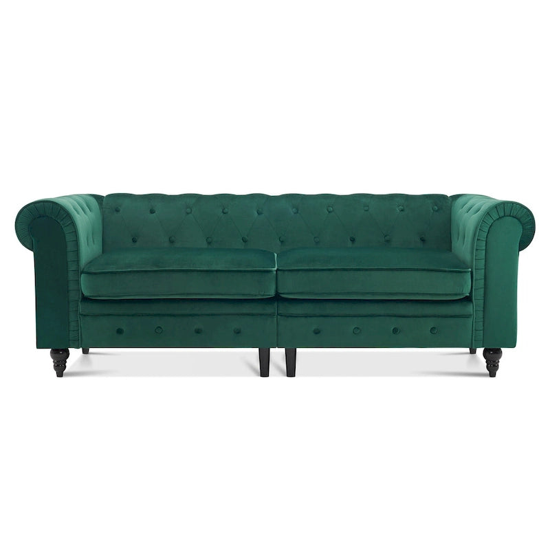 Divano da ufficio piccolo Ivinta, divano Chesterfield con lavorazione capitonné in velluto, divano vintage di metà secolo