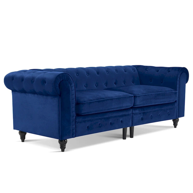 Divano da ufficio piccolo Ivinta, divano Chesterfield con lavorazione capitonné in velluto, divano vintage di metà secolo