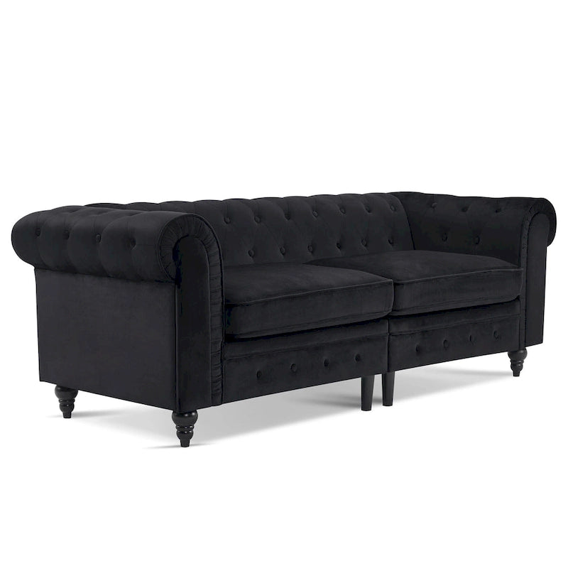 Divano da ufficio piccolo Ivinta, divano Chesterfield con lavorazione capitonné in velluto, divano vintage di metà secolo