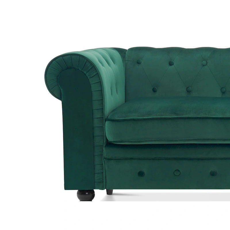 Divano da ufficio piccolo Ivinta, divano Chesterfield con lavorazione capitonné in velluto, divano vintage di metà secolo