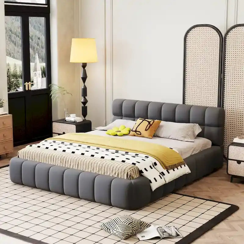 Struttura per letto matrimoniale con piattaforma e tessuto spesso