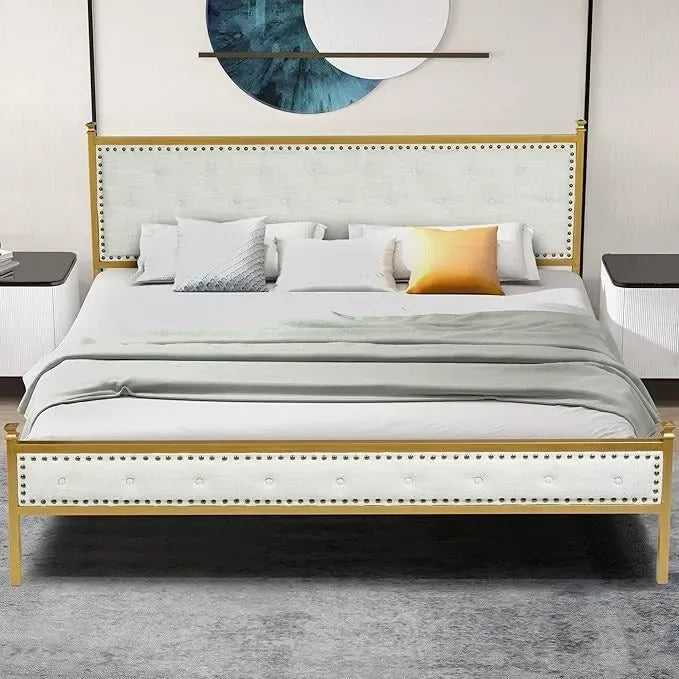 Struttura letto imbottita HomyLin con testiera trapuntata, senza bisogno di box spring
