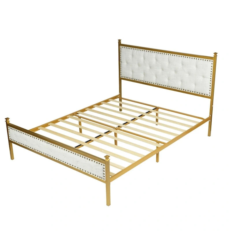 Struttura letto imbottita HomyLin con testiera trapuntata, senza bisogno di box spring