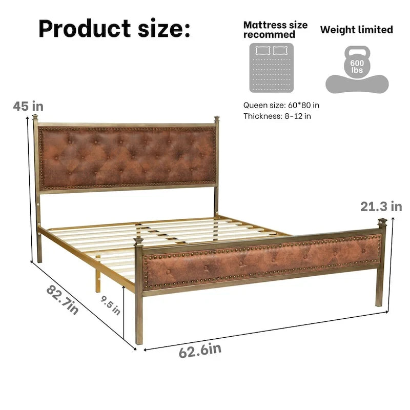 Struttura letto imbottita HomyLin con testiera trapuntata, senza bisogno di box spring
