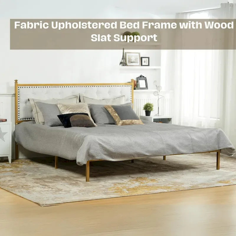 Struttura letto imbottita HomyLin con testiera trapuntata, senza bisogno di box spring
