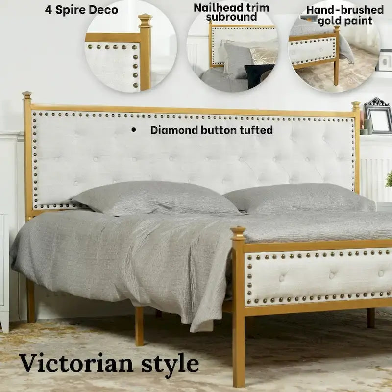 Struttura letto imbottita HomyLin con testiera trapuntata, senza bisogno di box spring