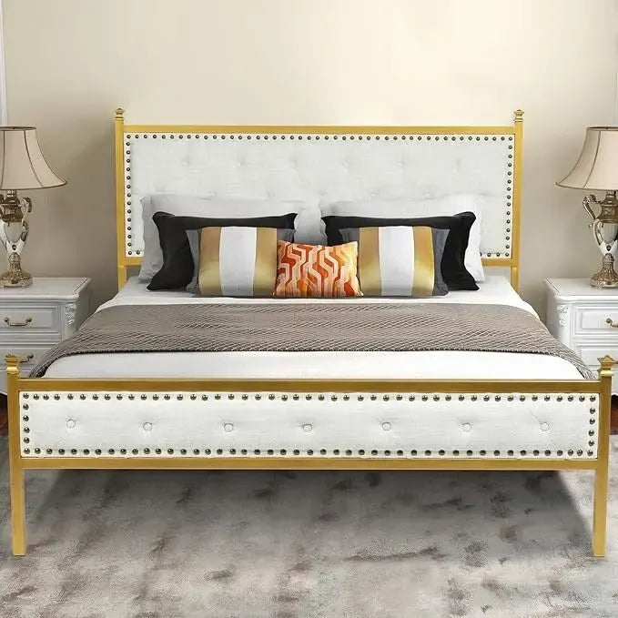 Struttura letto imbottita HomyLin con testiera trapuntata, senza bisogno di box spring