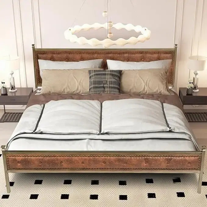 Struttura letto imbottita HomyLin con testiera trapuntata, senza bisogno di box spring