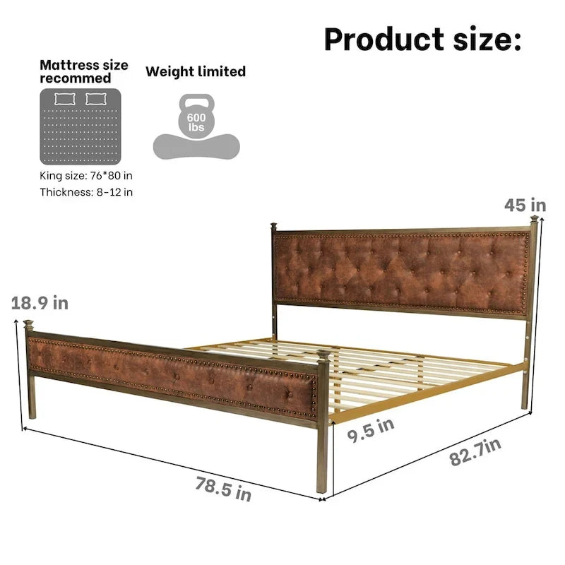 Struttura letto imbottita HomyLin con testiera trapuntata, senza bisogno di box spring