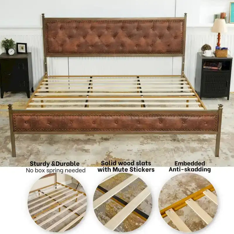 Struttura letto imbottita HomyLin con testiera trapuntata, senza bisogno di box spring