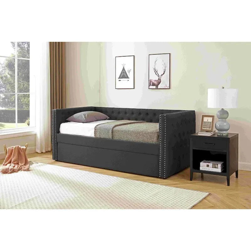 Divano letto imbottito con cassetti