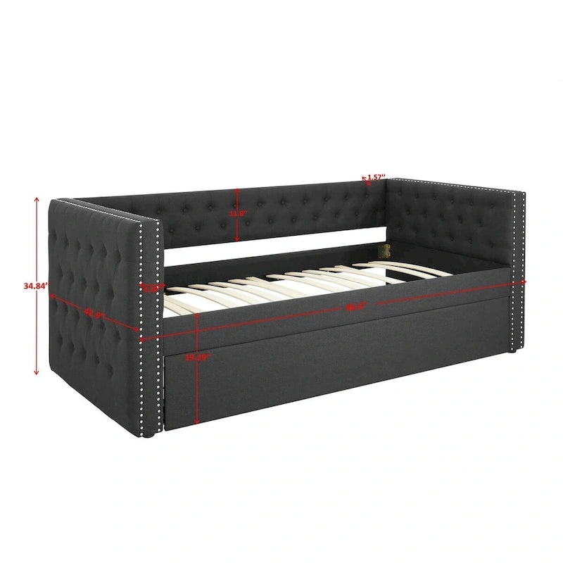 Divano letto imbottito con cassetti